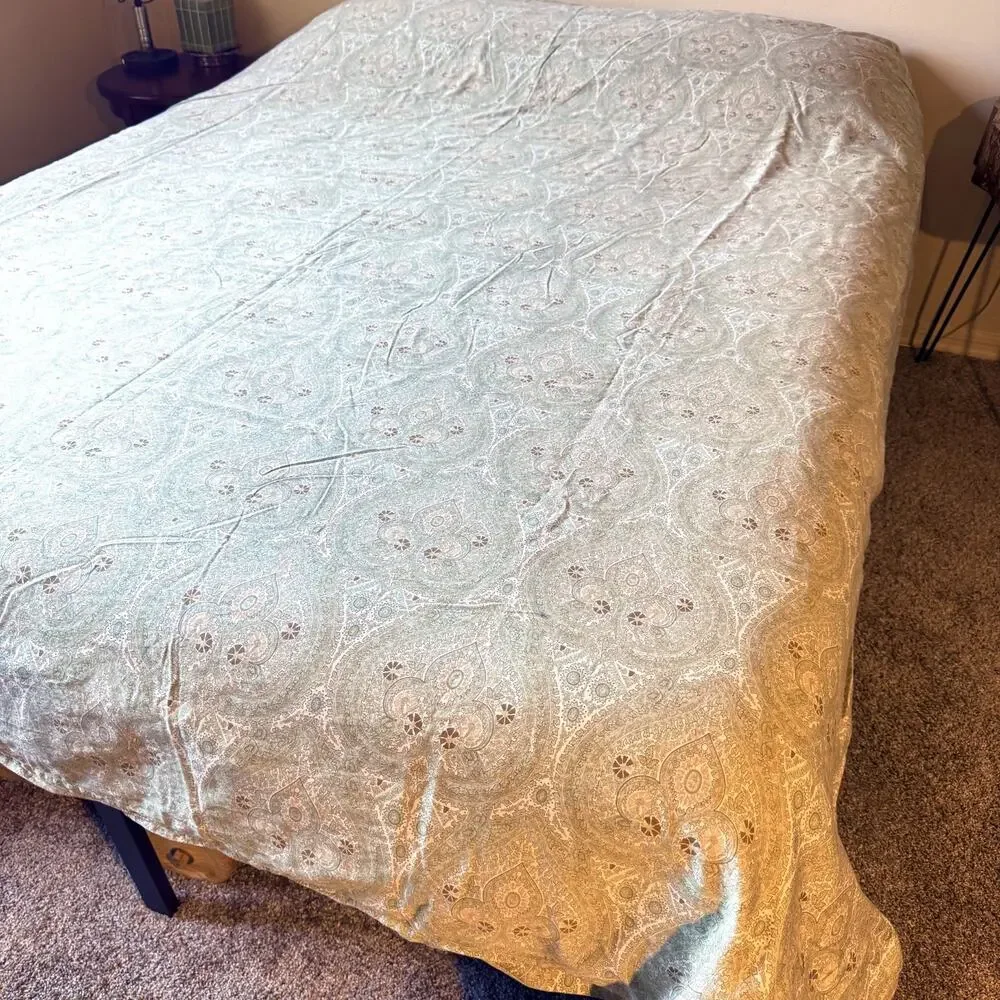 Restoration Hardware Queen Duvet Cover Sage Green Paisley Medallion 100% Cotton